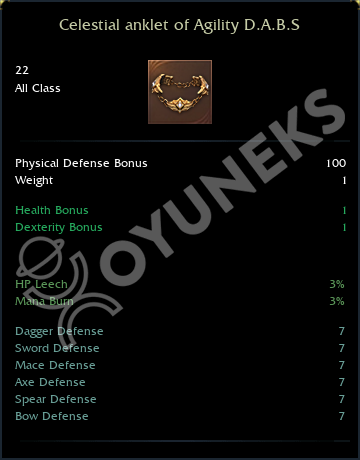 Celestial anklet of Agility D.A.B.S