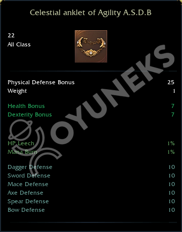 Celestial anklet of Agility A.S.D.B
