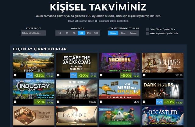 Steam Kişisel Takvim