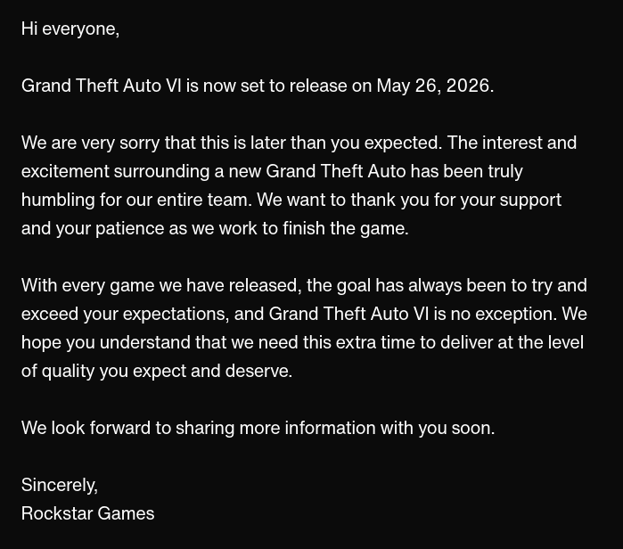 ROCSTAR GAMES RESMİ AÇIKLAMASI