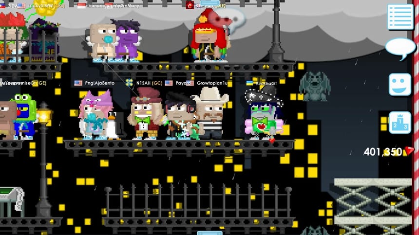 Growtopia oyun içi inşa ve eşya ekranı görüntüsü