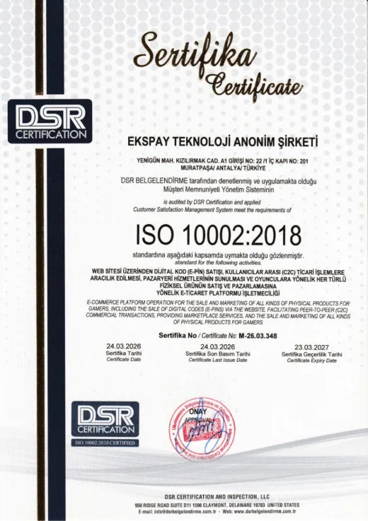 ISO 10002:2018 — EKSPAY TEKNOLOJİ ANONİM ŞİRKETİ