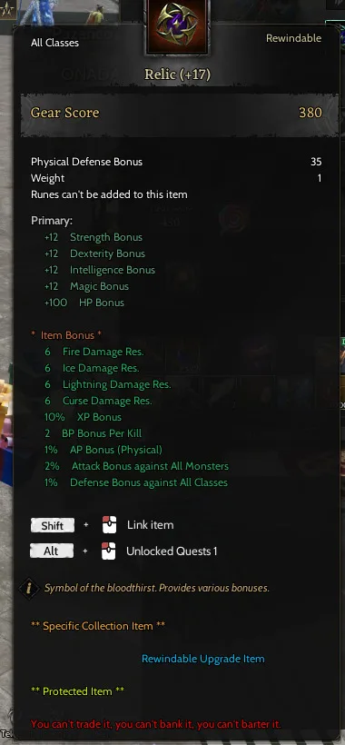 85/2 protean priest 17 relic toplamalar mevcut gereklı skil