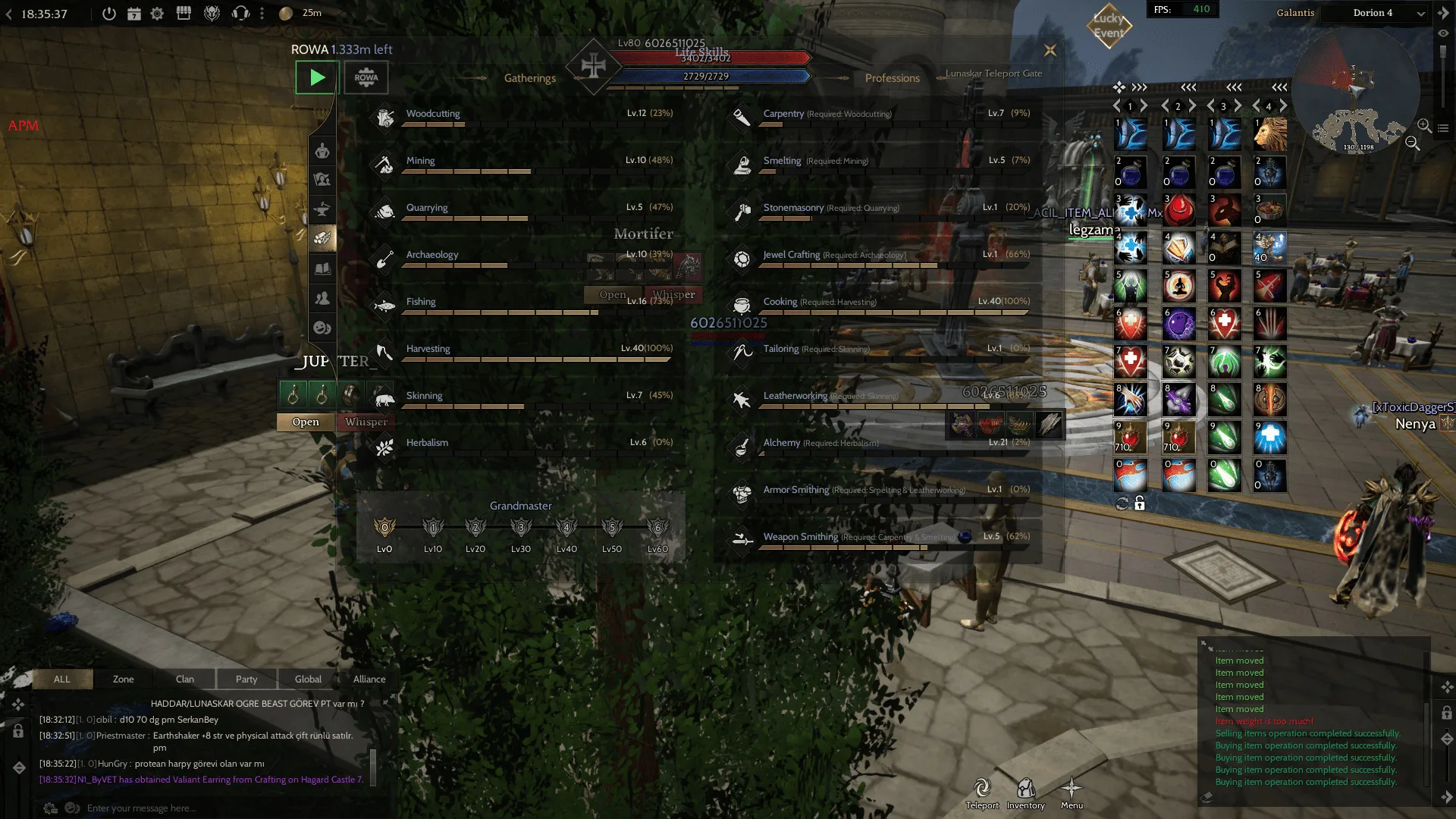 teklif açık 40 cooking/40 harvest GM 1 yakın 80 lvl