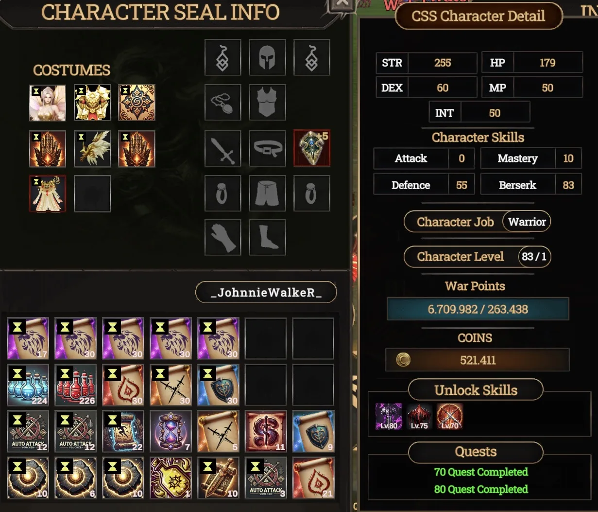83/1 warrior +5 quest 1 haftalık pusları mevcut